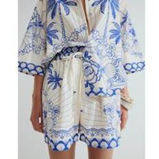 River Island Women Shorts River Island Womens Blue Shell Printed Tie Waist Shorts - 22