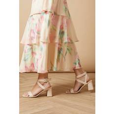 Oasis Millie Covered Buckle Medium Block Heeled Sandals - Beige