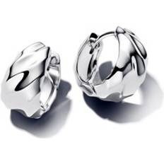 Pandora Grey Earrings Pandora Rippled Small Hoop Earrings - Silver