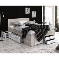Lits Continentaux Udine Adulte Contemporain Décor Chêne Cendré Blanc Mat L 140 x L 200 cm Lit Continental