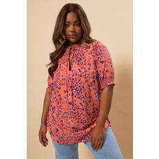 Orange - Women Tops Yours Floral Tie Neck Blouse - Orange