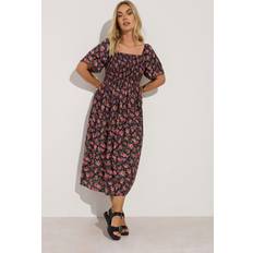 Yours Floral Print Square Neck Midaxi Dress - Black