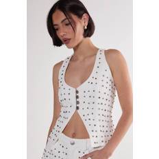White - Women Corsets Nasty Gal Studded Denim Corset Top - White