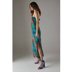 Faith Camille Covered Buckle High Block Heeled Sandals - Bright Blue