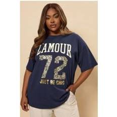Natural - Women T-shirts Yours L'Amour Slogan T-Shirt - Dark Navy