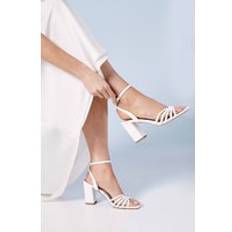 Coast Bridal Trudie Faux Leather Lattice Front High Block Heeled Sandals - White
