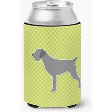 Green Bottle Coolers CoolCookware German Wirehaired Pointer Checkerboard Green Can or Hugger Bottle Cooler