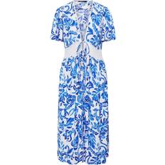 Swimsuit Cover-Ups & Sarong Wraps Yours Palm Print Crochet Maxi Kimono - Blue