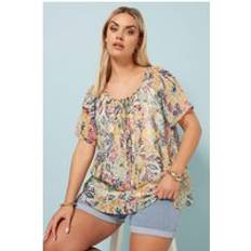 Women - Yellow Blouses Yours Floral Tie Neck Pintuck Blouse - Yellow