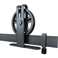 Sliding Door Hardware Reliabilt Matte Raw Steel Finish Indoor Wagon Wheel Single Barn Door Hardware Kit 78-3/4