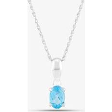 White Gold Necklaces T.H.Baker 9ct White Gold Oval Cut Blue Topaz Necklace - Blue