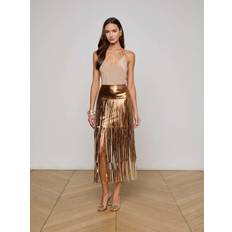 Bronze - Women Skirts L'agence Karolina Metallic Faux Leather Fringe Skirt - Metallic Bronze Gold