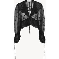 Transparent Tops Chloe Lace V-Neck Ruffle Top - Black