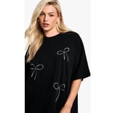 Women T-shirts boohoo Womens Hotfix Bow Oversized T Shirt - Black