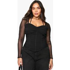 Boohoo Women Corsets boohoo Womens Plus Bengaline Mesh Sleeve Corset Top - Black
