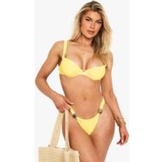 Women - Yellow Clothing boohoo Womens Sunshine Trim Ruched Tanga Bikini Bottoms - Yellow