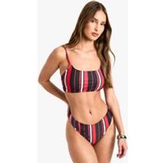 Sportswear Garment - Women Bikini Sets boohoo Womens Sports Vertical Stripe Crop Bikini Top and High Leg Bikini Bottoms Set - Black