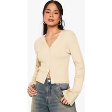 Boohoo Cardigans boohoo Womens Button Through Lightweight Rib Knit Cardigan - Beige