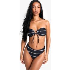 Boohoo Bikini Bottoms boohoo Womens Swimwear Essentials Stripe High Waist Brief - Black