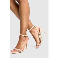 Natural - Women Heels & Pumps boohoo Womens Wide Fit Faux Suede Barely There Heels - Beige