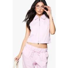 Pink Vests boohoo Womens Woven Tailored Collared Zip Through Waistcoat - Blue