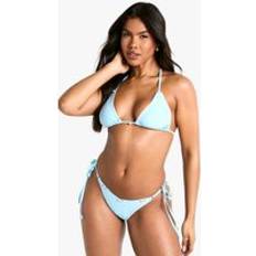 Blue Bikini Sets boohoo Womens Rosebud Trim Triangle Bikini Top & Tie Side Bikini Bottoms Set - Blue