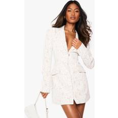 boohoo Womens Lace Tailored Blazer Dress - White