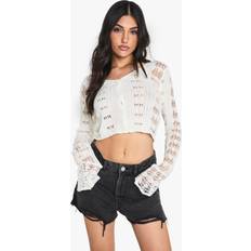 L Cardigans boohoo Womens Crochet Frill Sleeve Cardigan - White