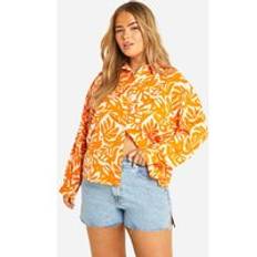 Orange - Oxford Shirts boohoo Womens Plus Tropical Print Shirt - Orange