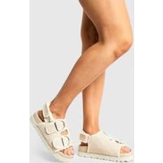 White wide fit sandals boohoo Womens Wide Fit Boucle Dad Sandals - White