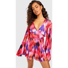Flare Jumpsuits & Overalls boohoo Womens Plisse Floral Printed Flare Sleeve Playsuit - Multi