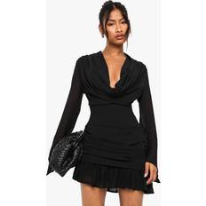 boohoo Womens Cowl Long Sleeve Mini Dress - Black