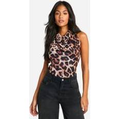 Leopard - Women Shapewear & Under Garments boohoo Womens Tall High Neck Leopard Print Mesh Bodysuit - Multi