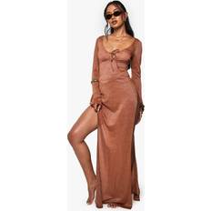 Orange Swimsuit Cover-Ups & Sarong Wraps boohoo Womens Premium Swim Glitter Long Sleeve Maxi Beach Dress - Orange