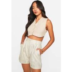 Boohoo Women Outerwear boohoo Womens Woven Super Crop Tailored Waistcoat - Beige