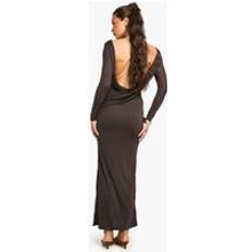 boohoo Womens Petite Drape Back Detail Long Sleeve Maxi Dress - Brown