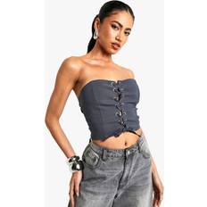 Boohoo Women Corsets boohoo Bengaline Lace Up Front Corset - Grey