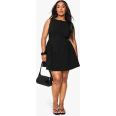 boohoo Womens Plus Size Button Down Mini Skater Dress - Black