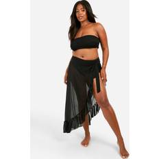 Boohoo Swimsuit Cover-Ups & Sarong Wraps boohoo Womens Plus Chiffon Beach Ruffle Sarong Skirt - Black