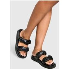 Black Slides boohoo Womens Wide Fit Twist Detail Flatform Slider - Black