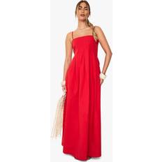 Dresses boohoo Womens Cotton Poplin Seam Detail Square Neck Maxi Dress - Red
