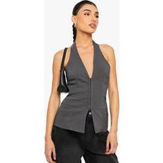 Grey Corsets boohoo Womens Bengaline Halter Neck Corset Top - Grey