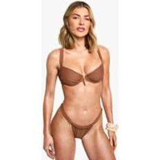 Brown Bikini Tops boohoo Womens Shell Trim Underwire Bikini Top - Brown