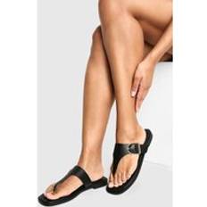 Buckle Flip-Flops boohoo Womens Buckle Detail Flip Flop - Black