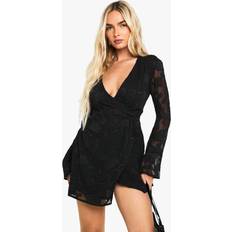 Black - Wrap Dresses boohoo Womens Floral Burnout Wrap Mini Dress - Black