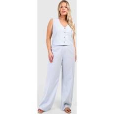 Cotton - Women Suits boohoo Womens Plus Woven Pinstripe Wide Leg Trouser & Waistcoat Co-Ord - Blue