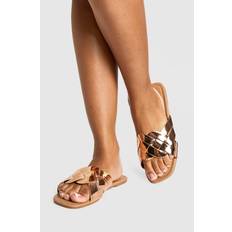 Knit Fabric Slides boohoo Womens Wide Fit Woven Strap Sliders - Pink