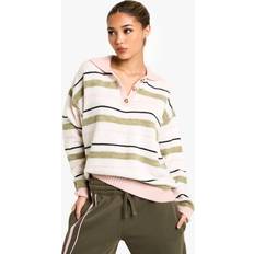 M Jumpers boohoo Womens Stripe Collar Detail Oversized Knitted Top - Pink
