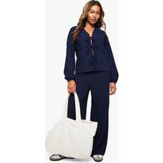 Natural Suits boohoo Womens Plus Rib Tie Front Blouse And Trouser Co-Ord - Navy
