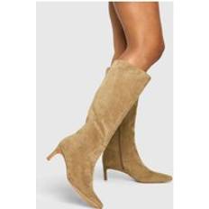Beige - Stiletto Boots boohoo Womens Low Stiletto Knee High Boots - Beige